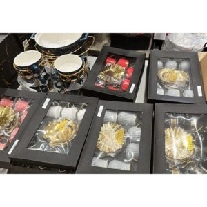 COFFE CUP SET RED KITCHEN KIT COFFE CUP&SAUCER 4 SET IN BOX