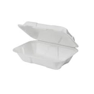 PS MD 225C 9" X 6" 1 COMPARTMENT WHITE SUGARCANE CLAMSHELL CONTAINER * 250