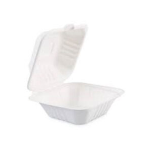PS MD 601 6"X 6 " COMPARTMENT WHITE ( HAMBURGER ) SUGARCANE CLAMSHELL CONTAINER * 500