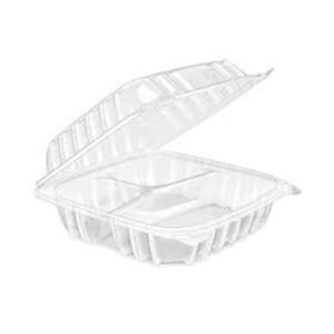 PS MD 803 8" X 8" 3 COMPARTMENT CLEAR HINGED CONTAINER * 150