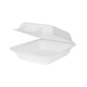 PS MD 901K 9" X 9" 1 COMPARTMENT WHITE SUGARCANE CLAMSHELL CONTAINER * 200