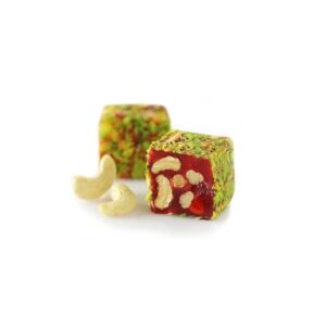 Pomegranate Flavored Cashew Ribbon Turkish Delight Covered with Pistachio 11lb