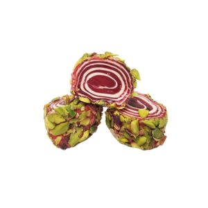 Cherry Flavored Wrapped Turkish Delight Covered with Netted Pistachios 11LB