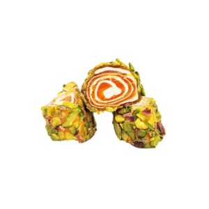 Cutted Pistachio Coated and Apricot Flavored Roll Turkish Delight 11 LB